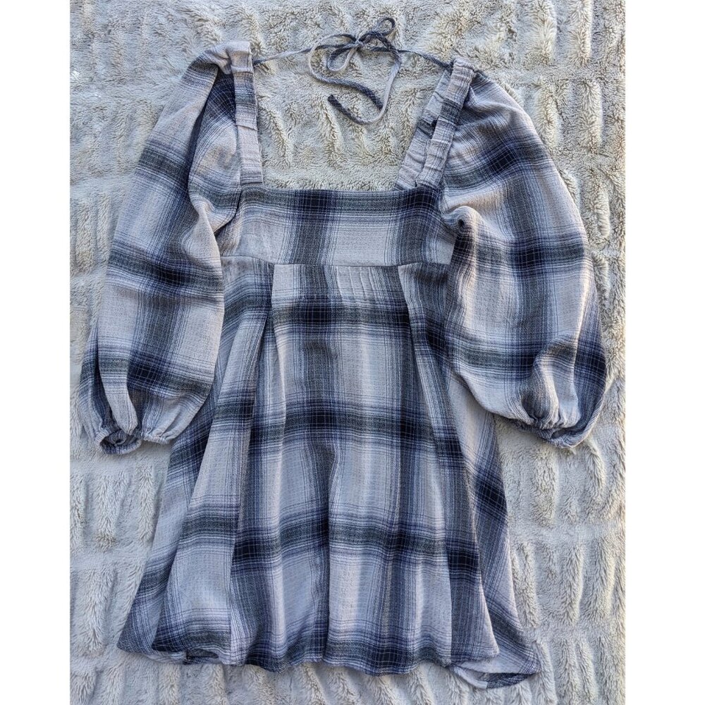 UO Plaid Mini Babydoll Dress, Empire Waist 90s Vibes Long Sleeves, sz. S-P